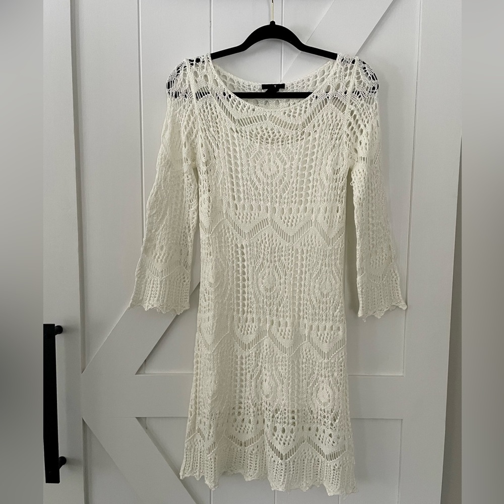 H&M boho lace crochet 3/4 sleeve dress with slip XS